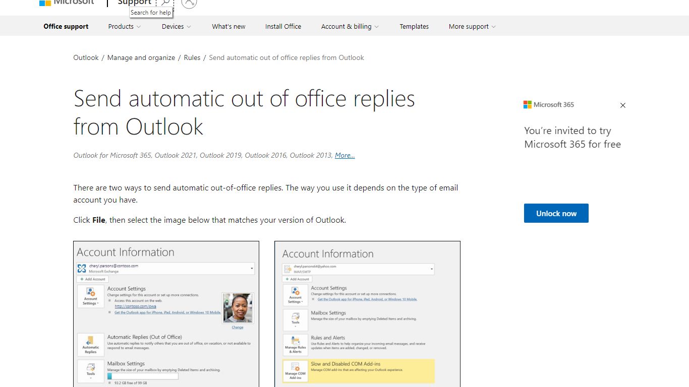 Send automatic out of office replies from Outlook