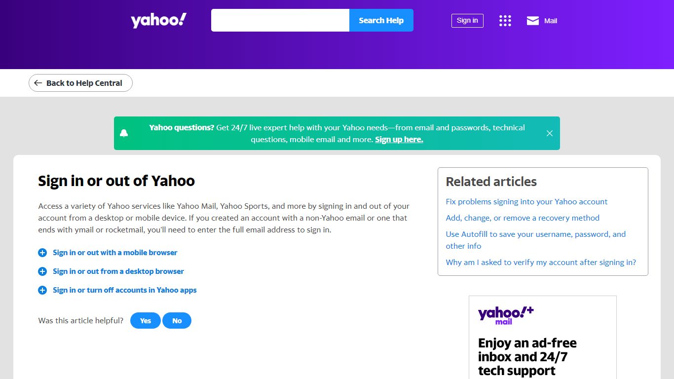 Sign in or out of Yahoo | Yahoo Help - SLN3407